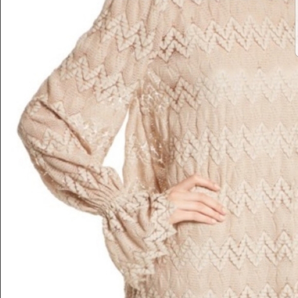 Free People Medium Light Brown Nude Lace Bell Sleeve Short Cocktail Party Dress - Picture 5 of 10